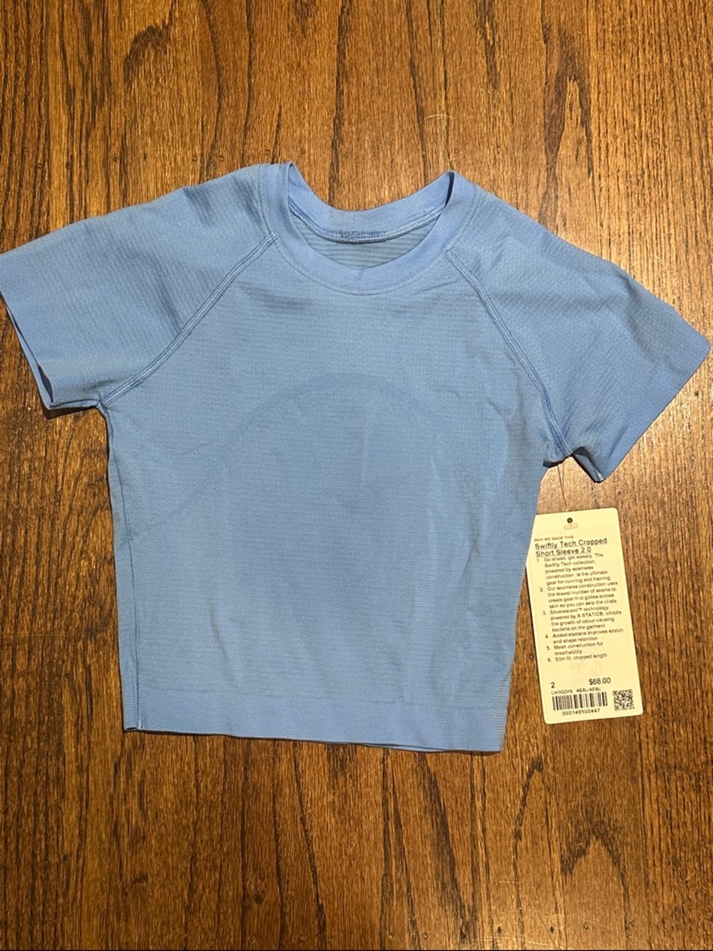 NWT! Lululemon Swiftly Tech Cropped Short Sleeve 2.0 Aero  Blue Sz 2